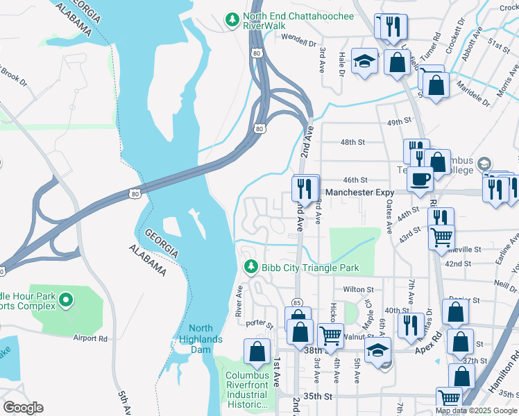 map of restaurants, bars, coffee shops, grocery stores, and more near 10 Magnolia Street in Columbus