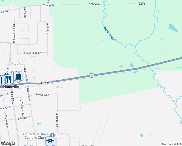 map of restaurants, bars, coffee shops, grocery stores, and more near 925 East Main Street in Hallsville