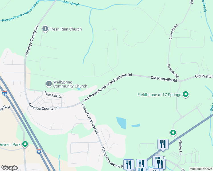 map of restaurants, bars, coffee shops, grocery stores, and more near 2954 Old Prattville Road in Millbrook