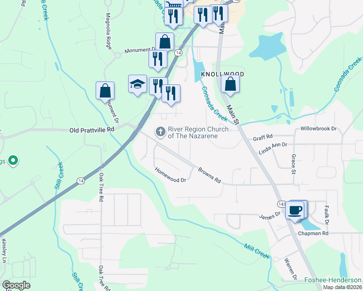 map of restaurants, bars, coffee shops, grocery stores, and more near 46 Meadow Oaks Place in Millbrook