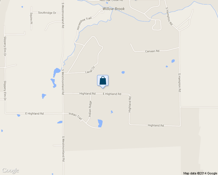 map of restaurants, bars, coffee shops, grocery stores, and more near 947 East Highland Road in Red Oak