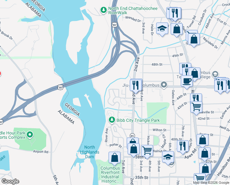map of restaurants, bars, coffee shops, grocery stores, and more near 7 Magnolia Street in Columbus