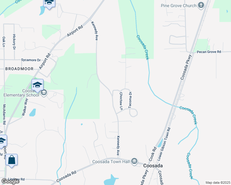 map of restaurants, bars, coffee shops, grocery stores, and more near 40 Kennedy Lane in Coosada