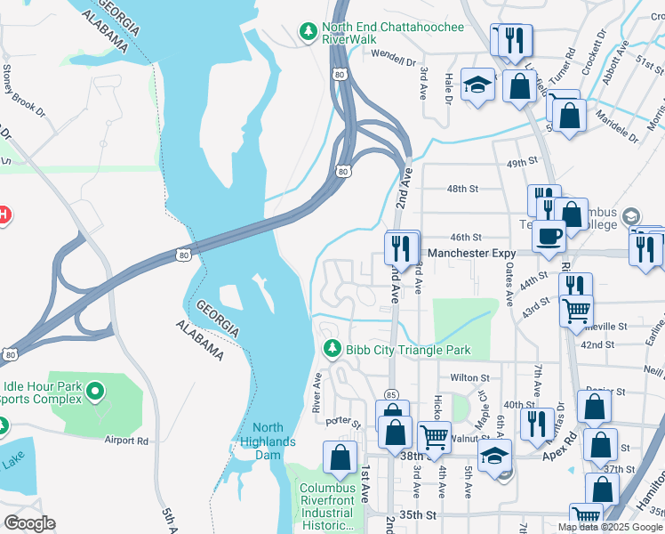 map of restaurants, bars, coffee shops, grocery stores, and more near 10 Magnolia Street in Columbus