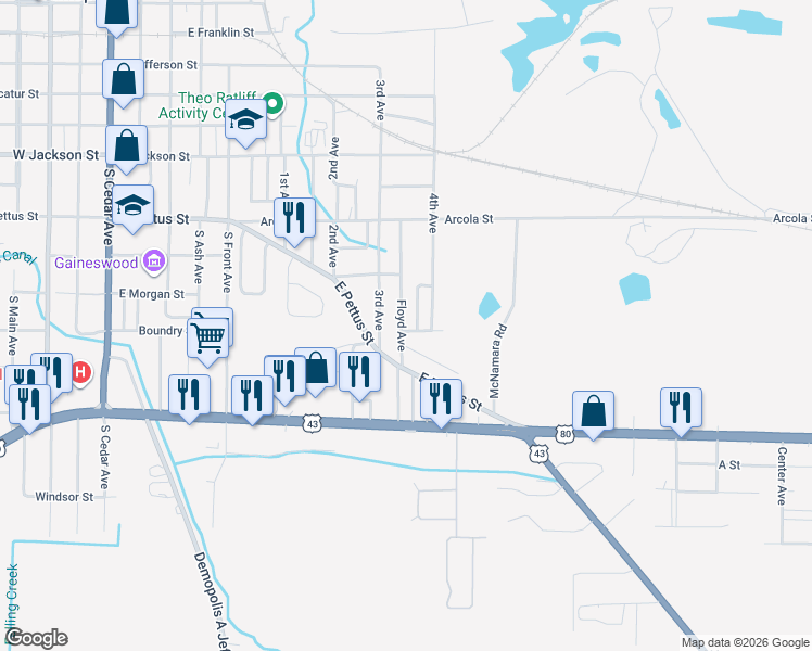 map of restaurants, bars, coffee shops, grocery stores, and more near 911 Floyd Avenue in Demopolis