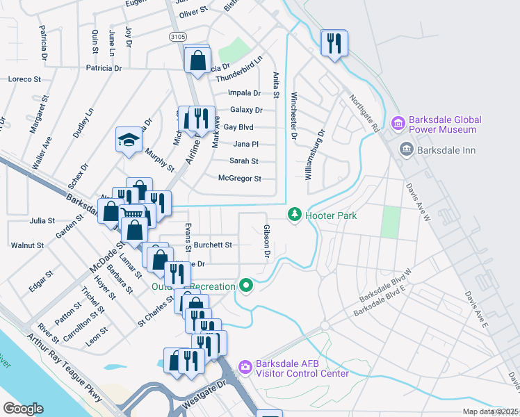 map of restaurants, bars, coffee shops, grocery stores, and more near 1427 Cynthia Lane in Bossier City