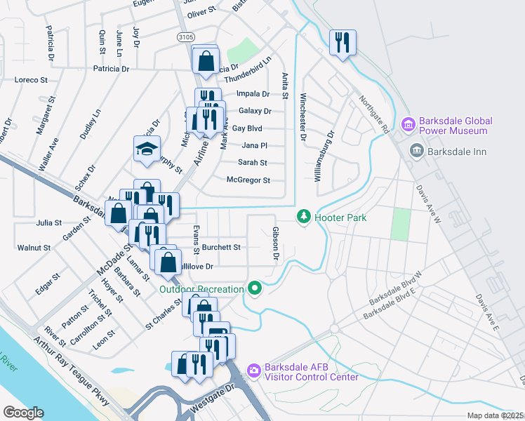 map of restaurants, bars, coffee shops, grocery stores, and more near 1427 Cynthia Lane in Bossier City