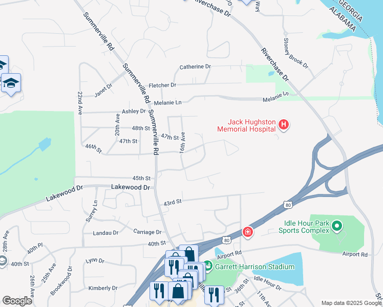 map of restaurants, bars, coffee shops, grocery stores, and more near 1505 46th Street in Phenix City
