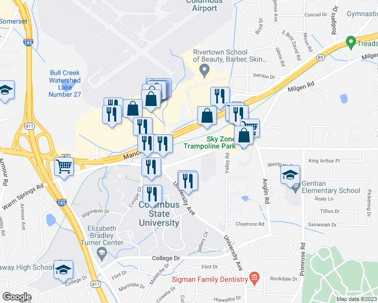 map of restaurants, bars, coffee shops, grocery stores, and more near 3405 Gentian Boulevard in Columbus