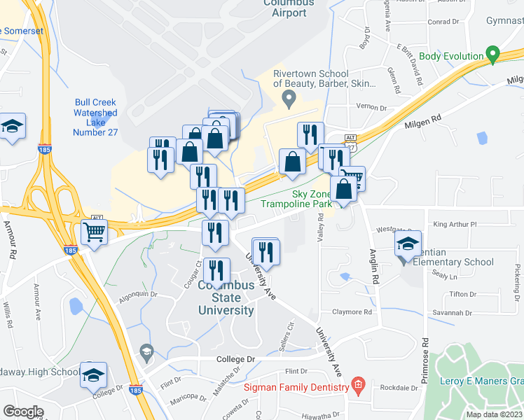 map of restaurants, bars, coffee shops, grocery stores, and more near 3403 Gentian Boulevard in Columbus