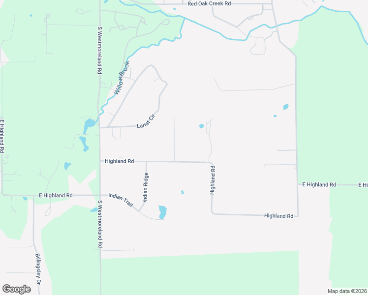 map of restaurants, bars, coffee shops, grocery stores, and more near 947 East Highland Road in Red Oak