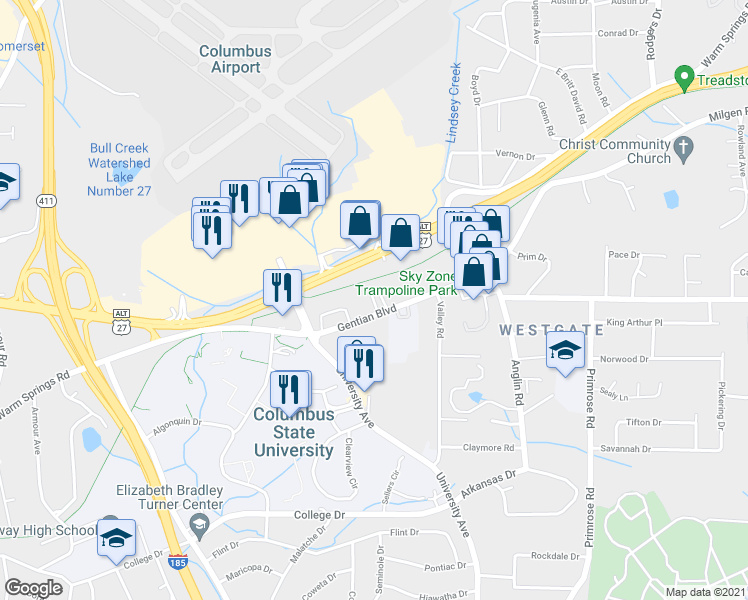 map of restaurants, bars, coffee shops, grocery stores, and more near 3527 Gentian Boulevard in Columbus