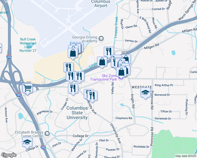map of restaurants, bars, coffee shops, grocery stores, and more near 3527 Gentian Boulevard in Columbus