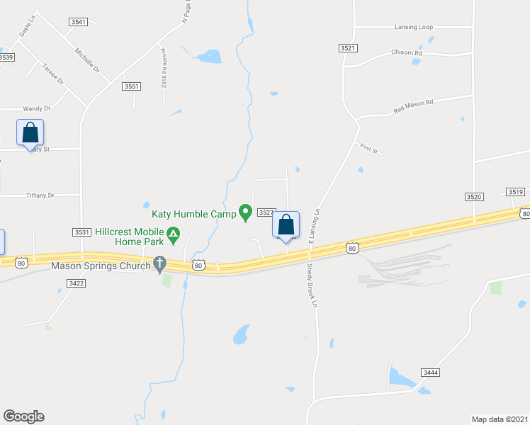 map of restaurants, bars, coffee shops, grocery stores, and more near 4900 Rosewood Lane in Longview