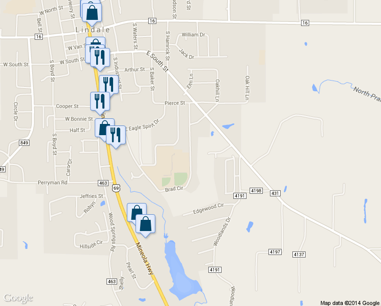 map of restaurants, bars, coffee shops, grocery stores, and more near 904 Brad Circle in Lindale
