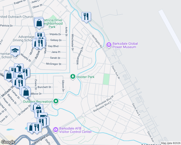 map of restaurants, bars, coffee shops, grocery stores, and more near 301 Shreveport Road in Bossier City
