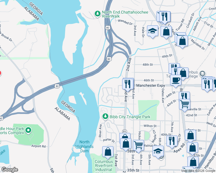 map of restaurants, bars, coffee shops, grocery stores, and more near 10 Magnolia Street in Columbus