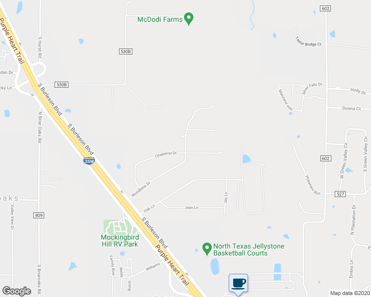 map of restaurants, bars, coffee shops, grocery stores, and more near 148 Woodbine Drive in Burleson