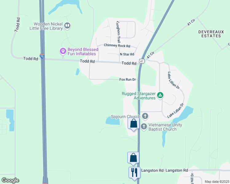 map of restaurants, bars, coffee shops, grocery stores, and more near 118 Fox Run Drive in Perry