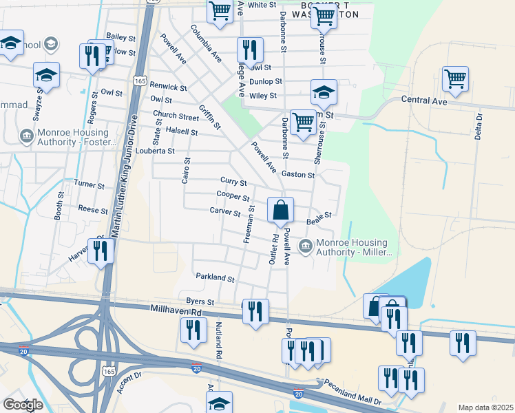 map of restaurants, bars, coffee shops, grocery stores, and more near 3905-3909 Carver St in Monroe