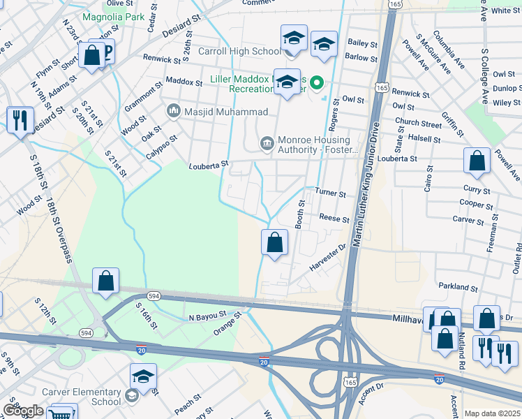 map of restaurants, bars, coffee shops, grocery stores, and more near 2012 Laymen Drive in Monroe