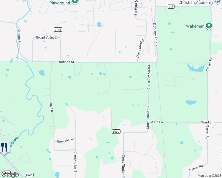 map of restaurants, bars, coffee shops, grocery stores, and more near 275 West County Road 714 in Burleson