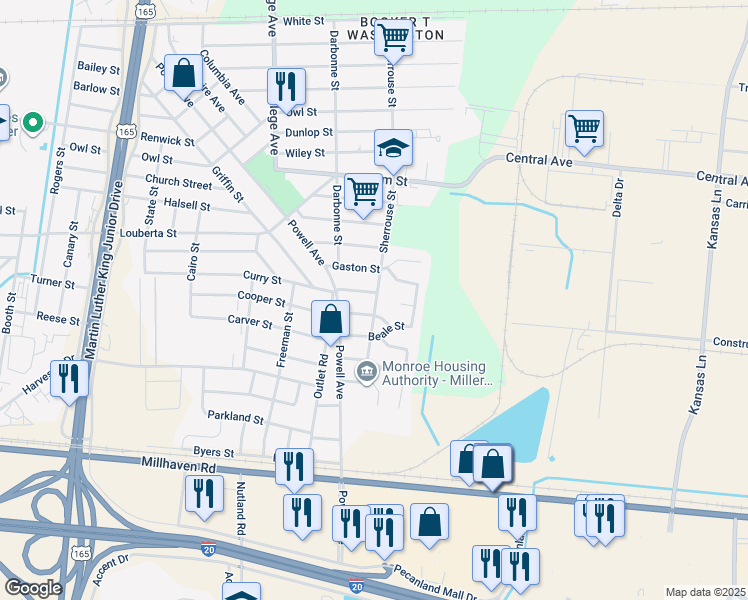 map of restaurants, bars, coffee shops, grocery stores, and more near 4107 Curry St in Monroe