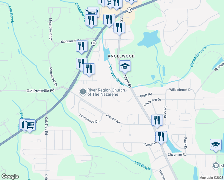 map of restaurants, bars, coffee shops, grocery stores, and more near 5440 Shady Road in Millbrook