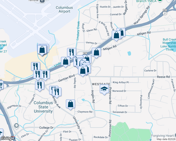 map of restaurants, bars, coffee shops, grocery stores, and more near 3744 Gentian Boulevard in Columbus