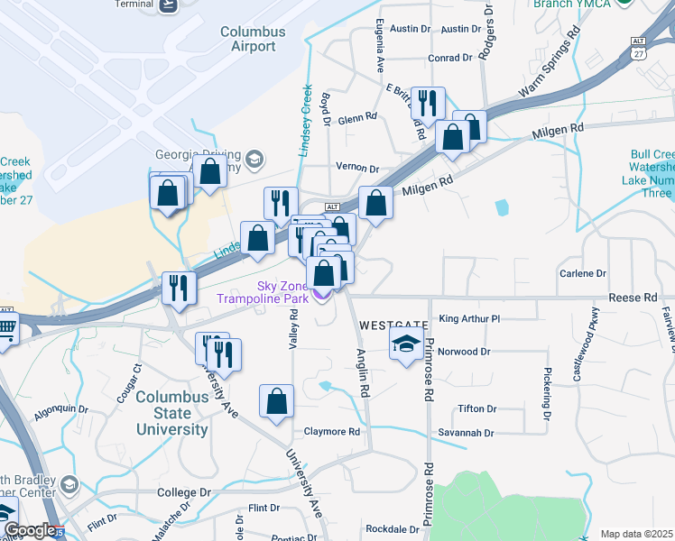 map of restaurants, bars, coffee shops, grocery stores, and more near 3744 Gentian Blvd in Columbus