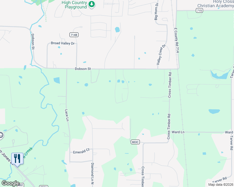 map of restaurants, bars, coffee shops, grocery stores, and more near 1657 Cedar Elm Way in Cross Timber