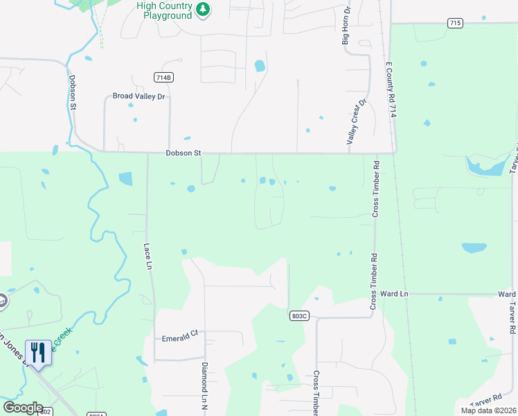 map of restaurants, bars, coffee shops, grocery stores, and more near 1657 Cedar Elm Way in Cross Timber