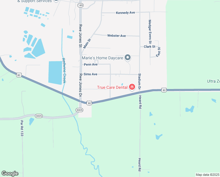 map of restaurants, bars, coffee shops, grocery stores, and more near 121 Young Street in Grambling
