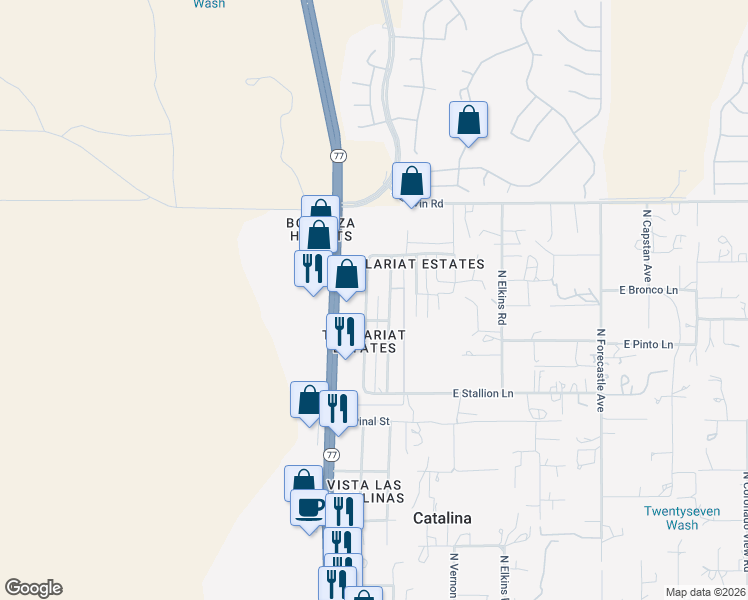 map of restaurants, bars, coffee shops, grocery stores, and more near 16625 North Avenue Del Canada in Catalina