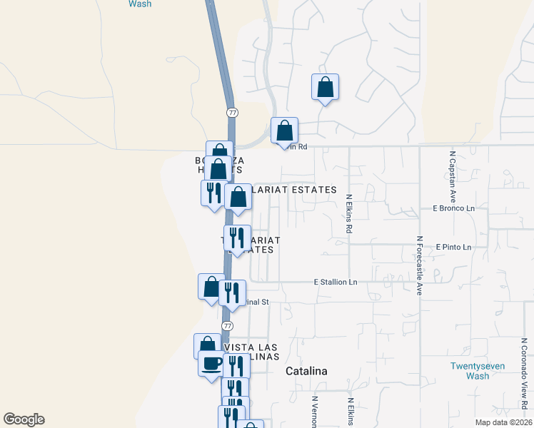 map of restaurants, bars, coffee shops, grocery stores, and more near 16625 North Avenue Del Canada in Catalina