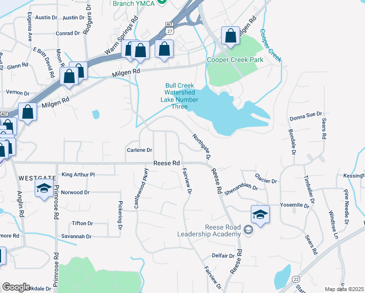 map of restaurants, bars, coffee shops, grocery stores, and more near 4536 Fairview Drive in Columbus