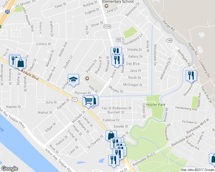 map of restaurants, bars, coffee shops, grocery stores, and more near 1290 Airline Dr in Bossier City