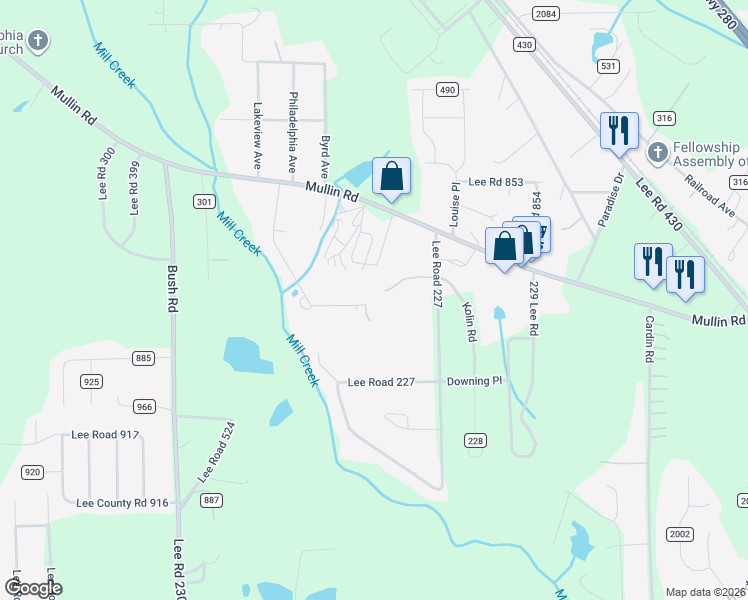 map of restaurants, bars, coffee shops, grocery stores, and more near 483 Lee Road 302 in Smiths Station