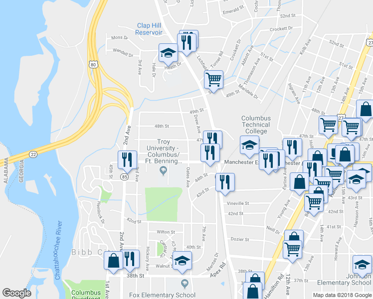 map of restaurants, bars, coffee shops, grocery stores, and more near 539 46th Street in Columbus