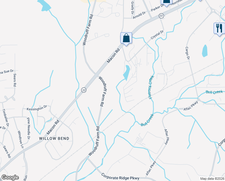 map of restaurants, bars, coffee shops, grocery stores, and more near 4931 Woodruff Farm Road in Columbus