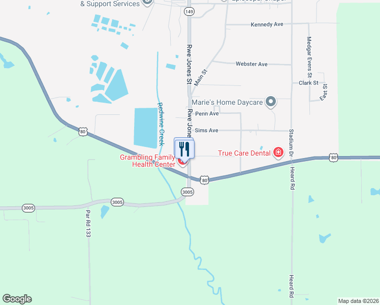 map of restaurants, bars, coffee shops, grocery stores, and more near 101 Patton Street in Grambling