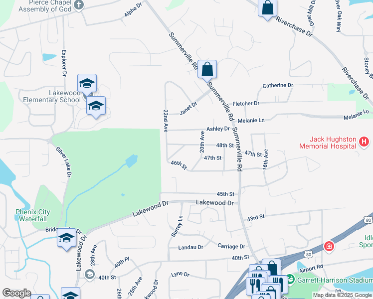 map of restaurants, bars, coffee shops, grocery stores, and more near 2103 Paul Drive in Phenix City