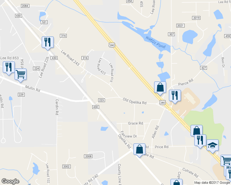 map of restaurants, bars, coffee shops, grocery stores, and more near 11 Lee Road 243 in Phenix City