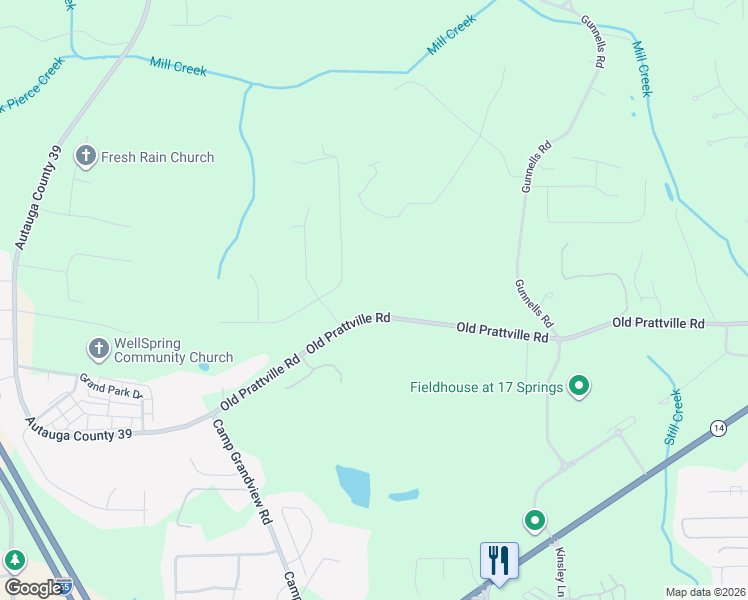 map of restaurants, bars, coffee shops, grocery stores, and more near 1174 Old Prattville Road in Millbrook