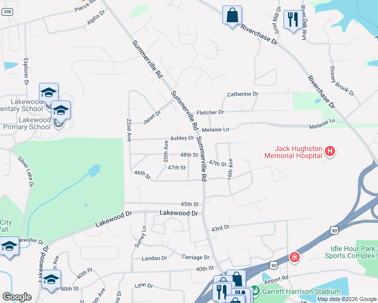map of restaurants, bars, coffee shops, grocery stores, and more near 1800 47th Street in Phenix City