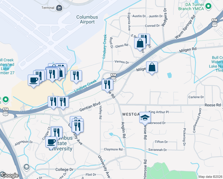 map of restaurants, bars, coffee shops, grocery stores, and more near 3705 Gentian Boulevard in Columbus