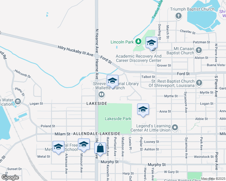 map of restaurants, bars, coffee shops, grocery stores, and more near 351 Hearne Avenue in Shreveport