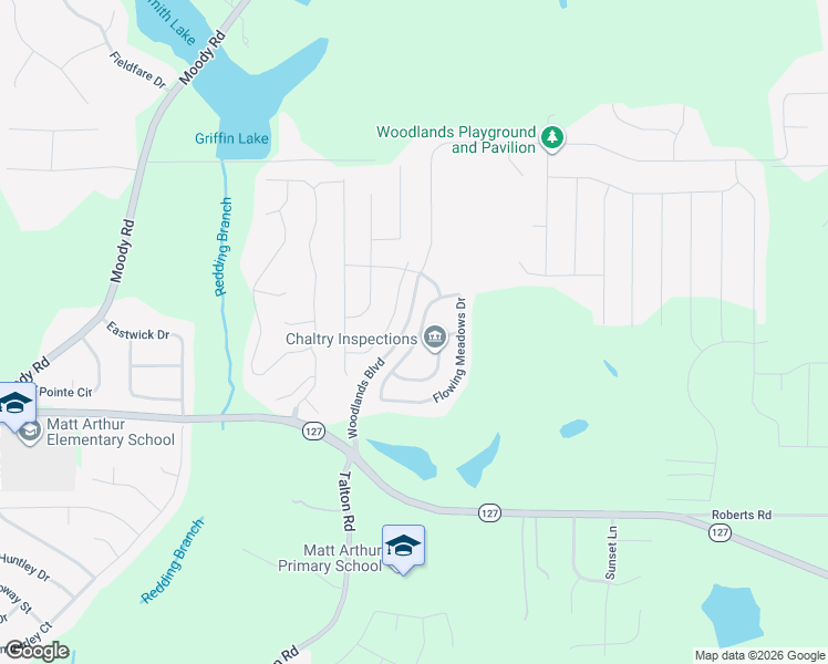 map of restaurants, bars, coffee shops, grocery stores, and more near 327 Flowing Meadows Drive in Kathleen