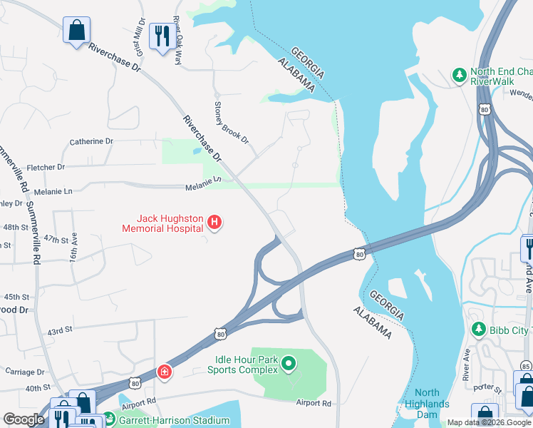 map of restaurants, bars, coffee shops, grocery stores, and more near 4402 Riverchase Drive in Phenix City