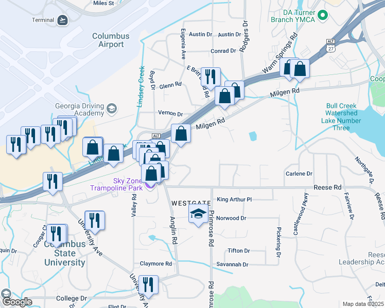 map of restaurants, bars, coffee shops, grocery stores, and more near 3860 Gentian Boulevard in Columbus